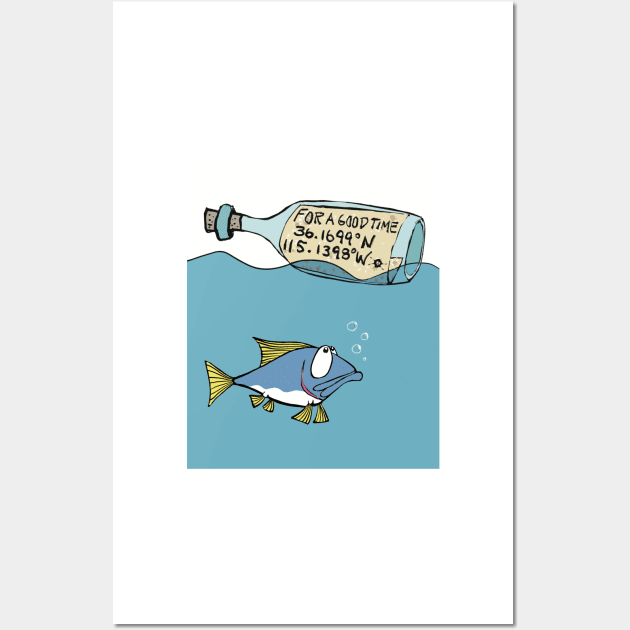 Sailing humor-fish message in bottle Wall Art by SpookySkulls